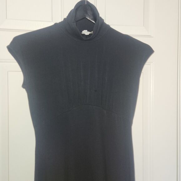 Boston Proper Med Black Dress Long A-Line Neck Turtleneck Chic LBD Maxi Office - Picture 2 of 5